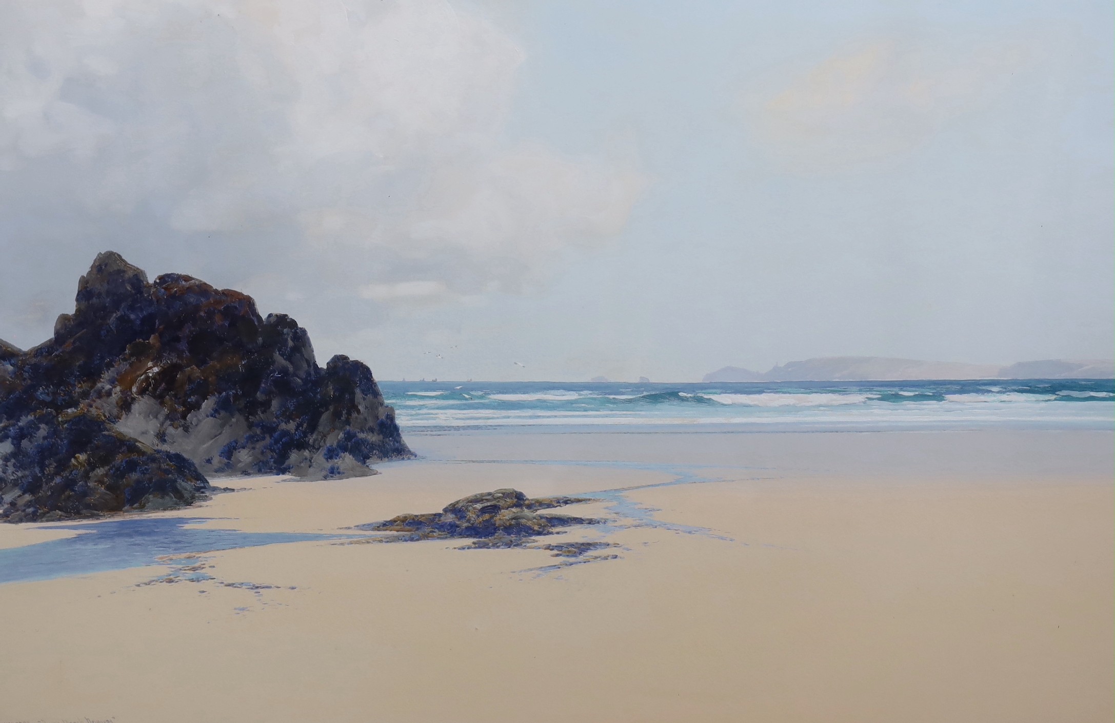 Frederick John Widgery (British, 1861-1942), 'Town Beach, Newquay' and 'Cornish beach scene', pair of gouaches on paper, 59 x 90cm
